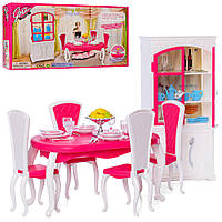 Набор мебели для кукол (столовая, буфет, стол, стулья, посуда) 3012