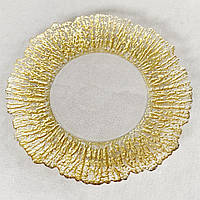 Сервировочная тарелка подставная стеклянная Коралл с золотым краем 33 см Подтарельник на праздничный стол