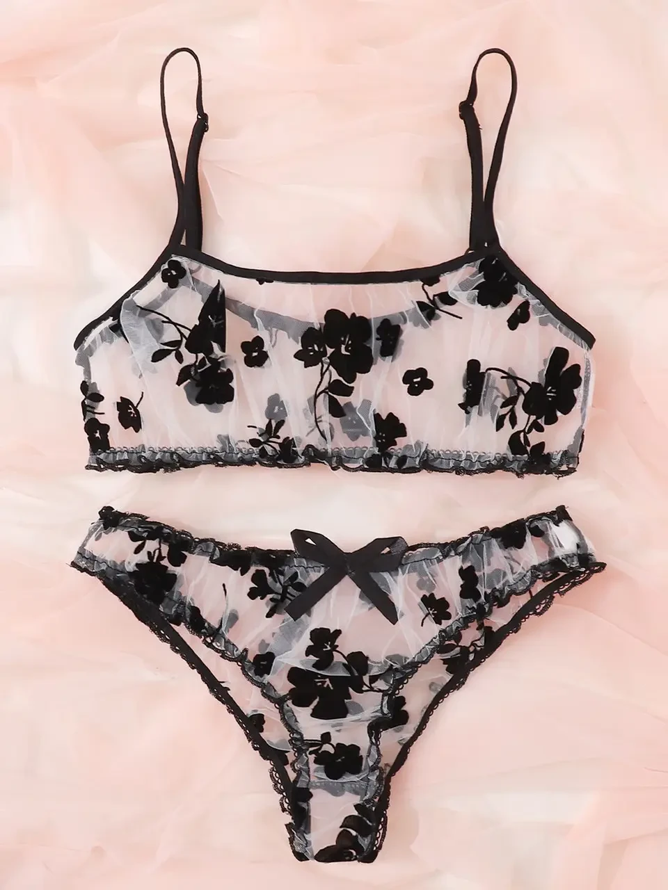 Жіночий прозорий комплект білизни трусики та ліф топом