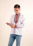 Красивая украинская традиционная Мужская рубашка белая Вышиванка с красным орнаментом длинный рукав