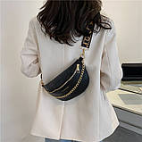 Жіноча класична сумка FASHION бананка крос-боді на ремінці через плече чорна, фото 7