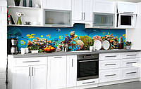 Скинали на кухню Zatarga «Подводные рифы» 600х2000 мм виниловая 3Д наклейка кухонный фартук самоклеящаяся