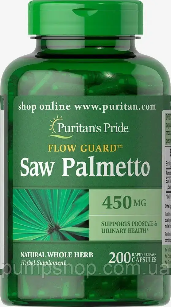 Добавка для здоров'я простати Puritan's Pride Saw Palmetto 450 мг 200 капс.