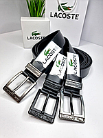 Кожаный ремень Lacoste Лакост 4 см, ремни с логотипом, брендовые ремни, ремень мужской