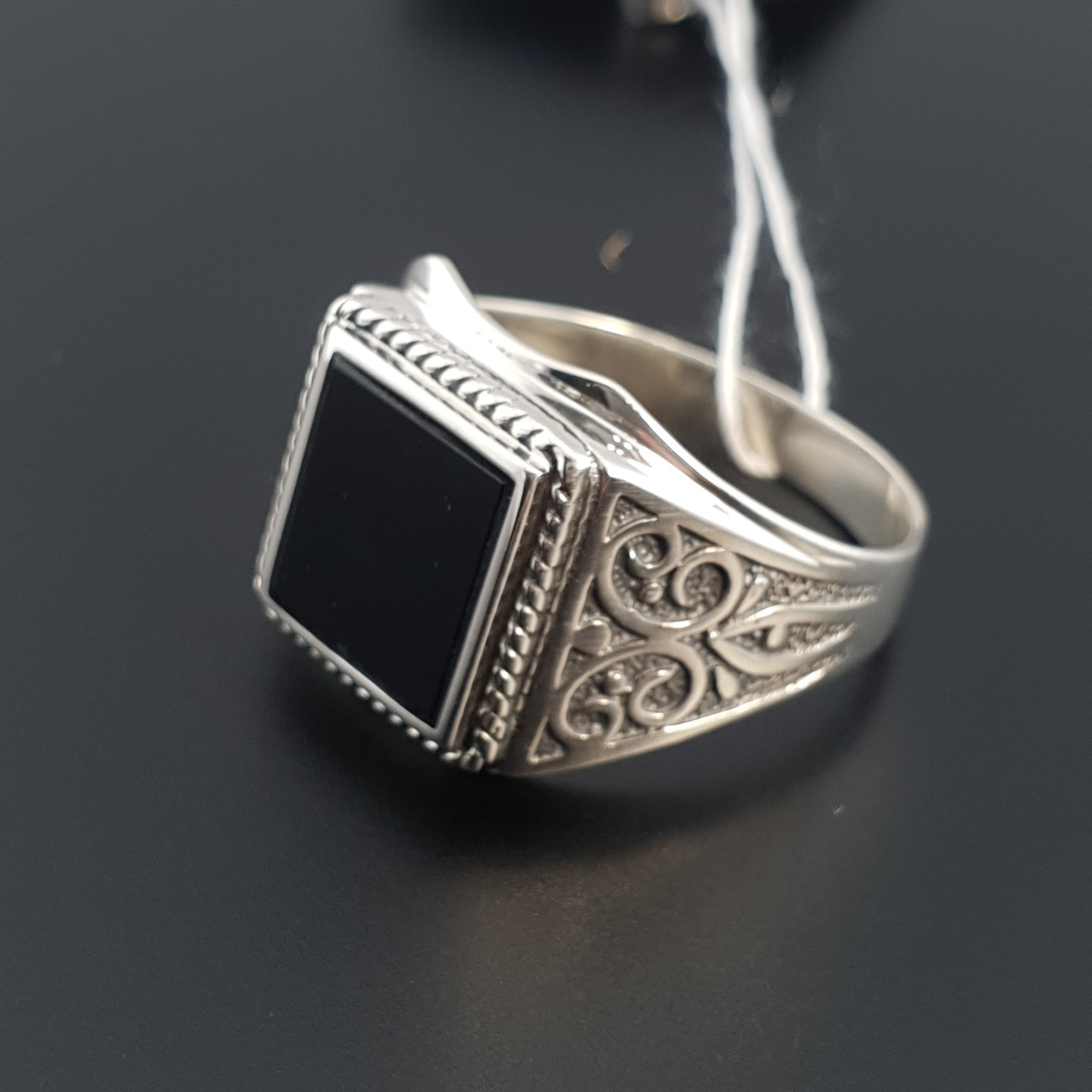 Шикарна чоловіча срібна печатка. Онікс. Срібло 925 21.5 розмір, фото 1