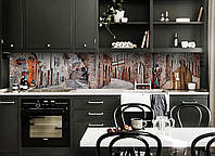 Скинали на кухню Zatarga «Кирпичные стены Города» 600х2000 мм виниловая 3Д наклейка кухонный фартук