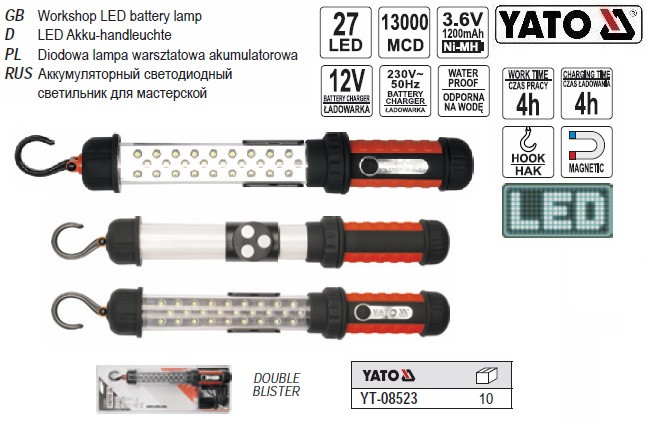 Светильник YATO Польша світильник переносний 27 LED акумулятор YT-08523