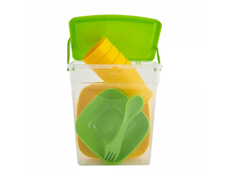 Набор пластиковой посуды для пикника "Подарочный" Алеана (оливковый /темно жёлтый) - фото 1 - id-p1857139742
