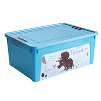 Пластиковий контейнер для зберігання речей та іграшок 7,9л з кришкою, декор Динозавр Трицераптор