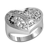 Кольцо женское серебряное Сердце Филигрань