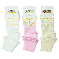Высокие детские носочки нарядные ажурные однотонные деми носки в школу с рюшем для девочки BROSS