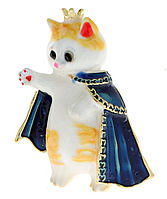 Брошь брошка эмаль металл рыжий обьемный кот кошка в плаще в короне принц