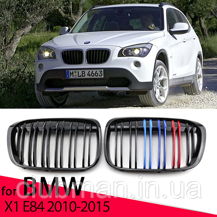 Решітка ноздрі BMW (БМВ) X1 Series E84 (2010-2015) Глянець 2 ребра M-color, фото 1