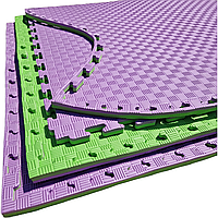 Мат татами ласточкин хвост 1000х1000х20мм EVA фиолетовый - зеленый