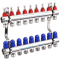 Колектор для теплої підлоги латунний на 9 контурів Gross (нікель)
