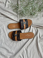 Жіночі шльопанці Louis Vuitton Small Strap Slides Brown Туреччина луі віттон шкіряні