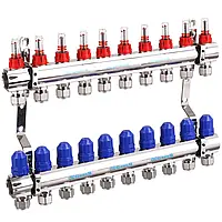 Колектор для теплої підлоги латунний на 11 контурів Gross (нікель)
