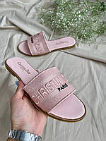 Женские шлепанцы Christian Dior Slides Pink розовые тапки диор кожаные