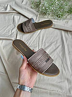 Женские шлепанцы Christian Dior Slides Brown тапки диор кожаные