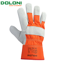 Рукавички комбіновані для важких робіт спилок+тканина Doloni D-Power помаранчеві 4573