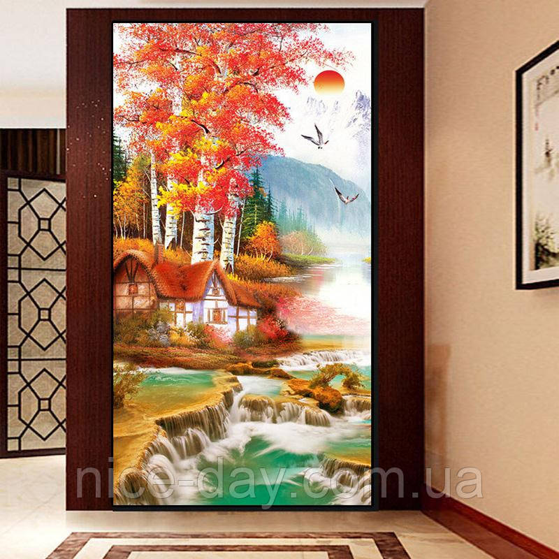 Картина для малювання камінням Diamond painting Алмазна вишивка "Река та ліс"