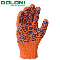 Перчатки рабочие двухсторонние c ПВХ точкой 7 класс Doloni Standart Plus оранжевые 584