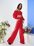 Жіночий костюм топ та штани палаццо червоного кольору, фото 5