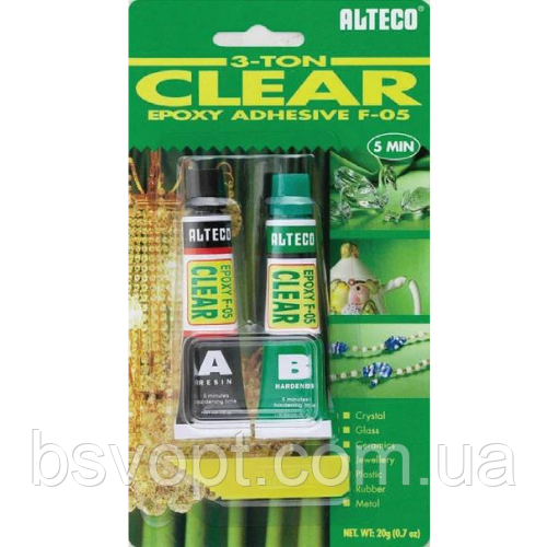 Двокомпонентний епоксидний клей 5 хвилин Alteco 3-Ton Clear Epoxy Adhesive F-05 20 г