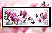 Набір алмазної мозаїки вишивка круглими Магнолія та метелики 1,05 м часткова / Алмазна мозаїка Магнолії