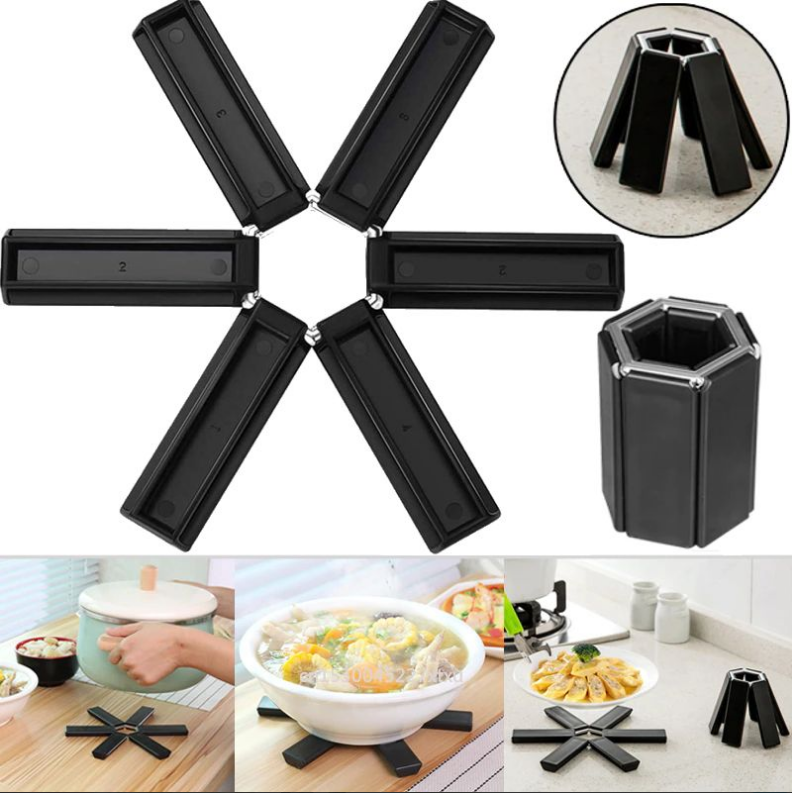 Підставка під гаряче Folding Pot Mat для кухні, термостійка, чорна