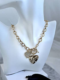 Намисто серце з підвіскою у каменях. Жіноча біжутерія. Кольє в золотому кольорі.