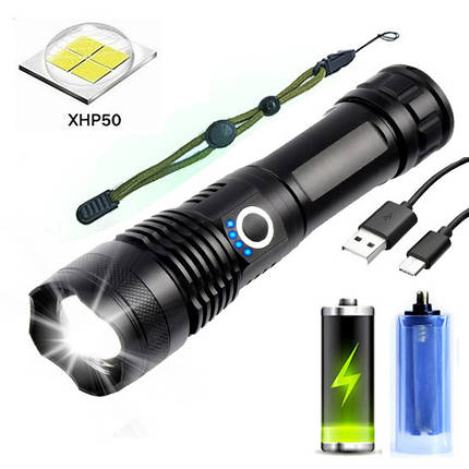 Ліхтар ручний X-Balog BL-X71A-P50 (Type-С) Li-Ion 18650, універсальний із зарядкою USB, фото 1