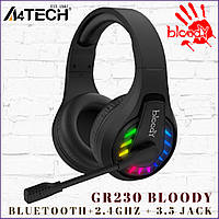 Гарнітура ігрова A4Tech GR230 Bloody (Black) Bluetooth + 2.4 ГГц + 3.5 мм аудіо-Jack Neon LED