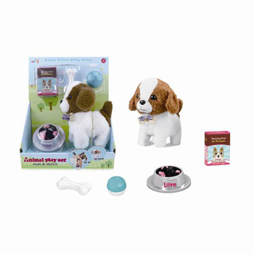 Собака іграшка T829-1 тарілка, кісточка, цуценя ходить, фото 1