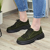 Туфли замшевые женские на тракторной подошве. Цвет зеленый. 38 размер