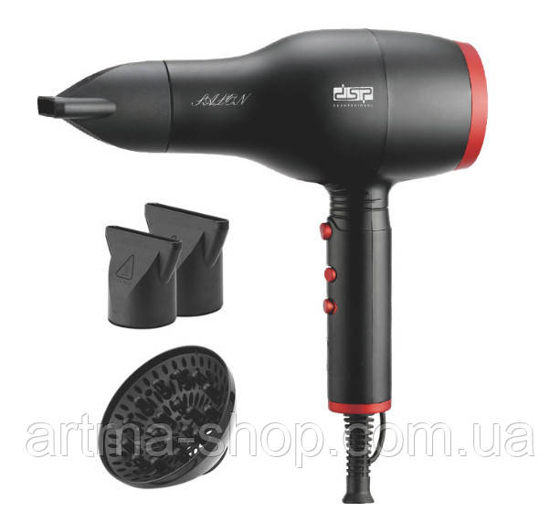 Професійний фен для волосся DSP 37002 1400 Ватт Дифузор Чорний 3 насадки, фото 1