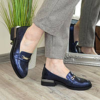 Туфли женские кожаные на низком ходу, цвет синий