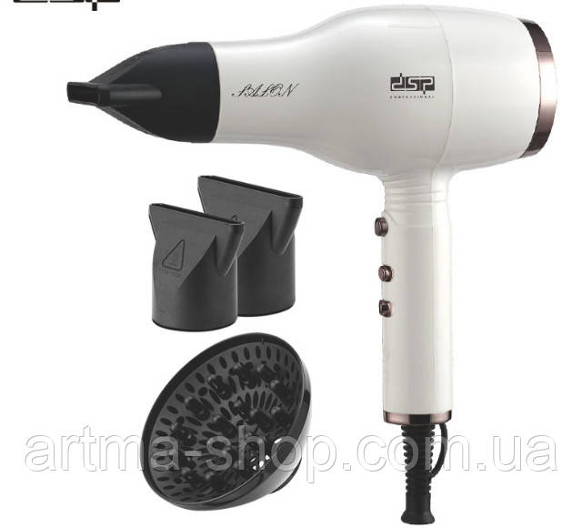 Професійний фен для волосся DSP 37002 1400 Ватт Дифузор Чорний 3 насадки, фото 1