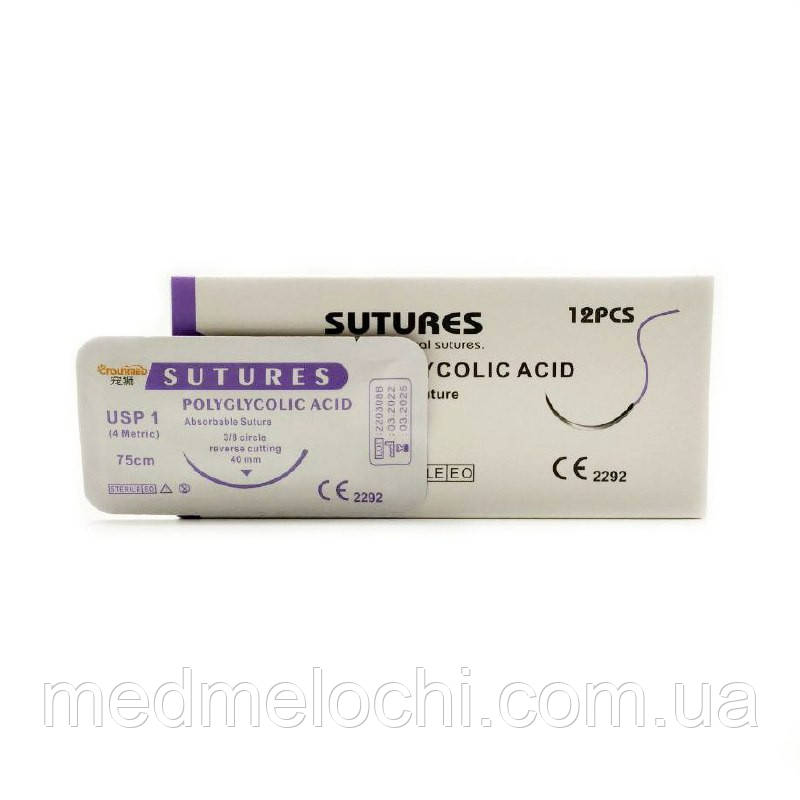 ПГА Sunmed USP 1 (EP 4) 75 см зі звор. ріж. голкою 40мм 3/8 кола