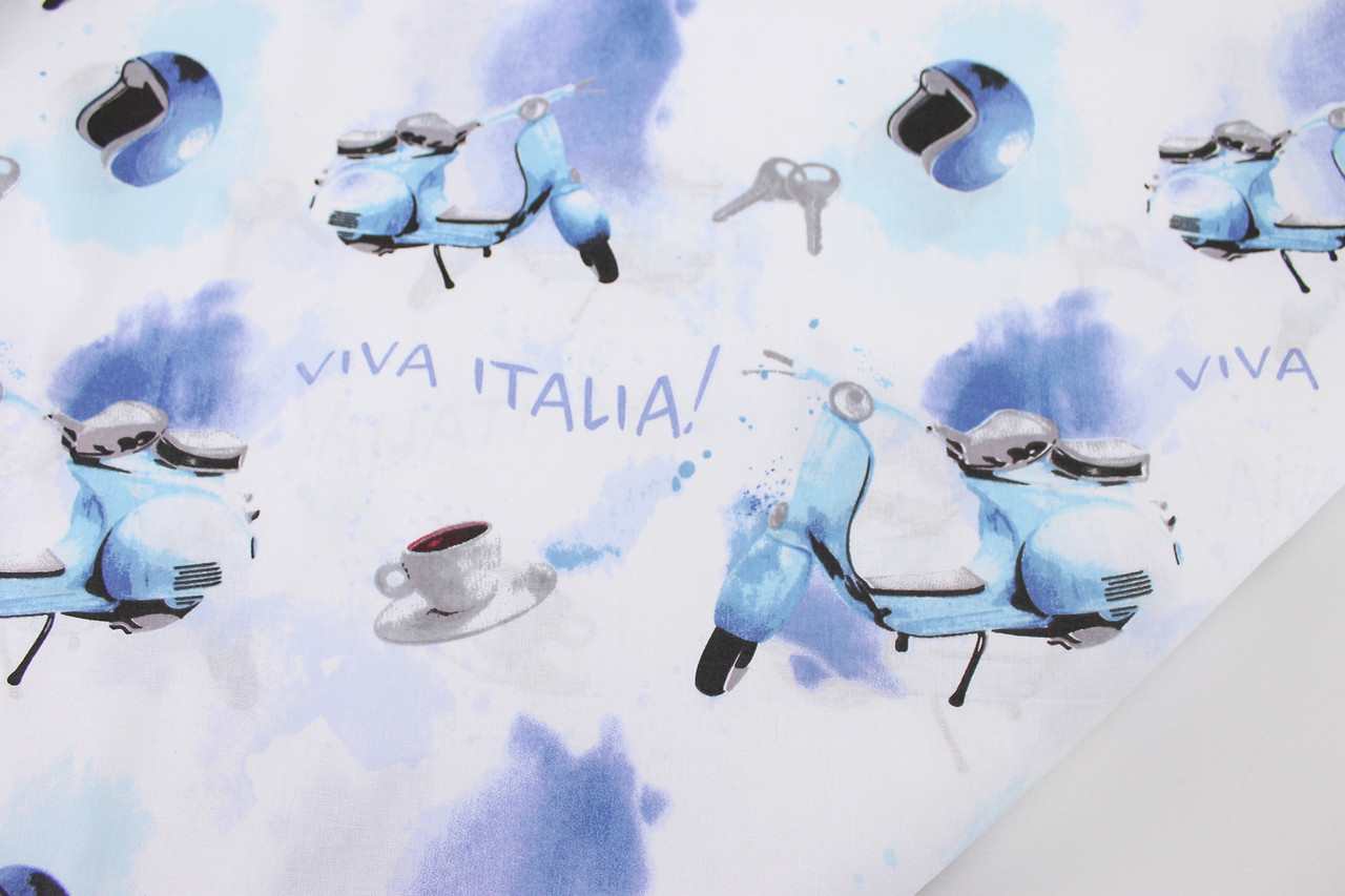 Тканина бязь "Скутери" на білому тлі № 1968, фото 1