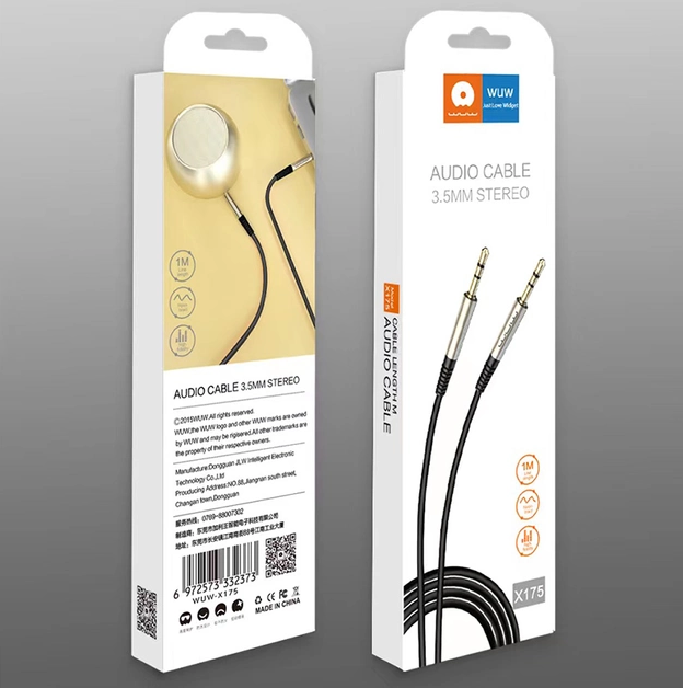 AUX Кабель WUW X175 3.5mm - AUX 3.5mm 1м Чорний