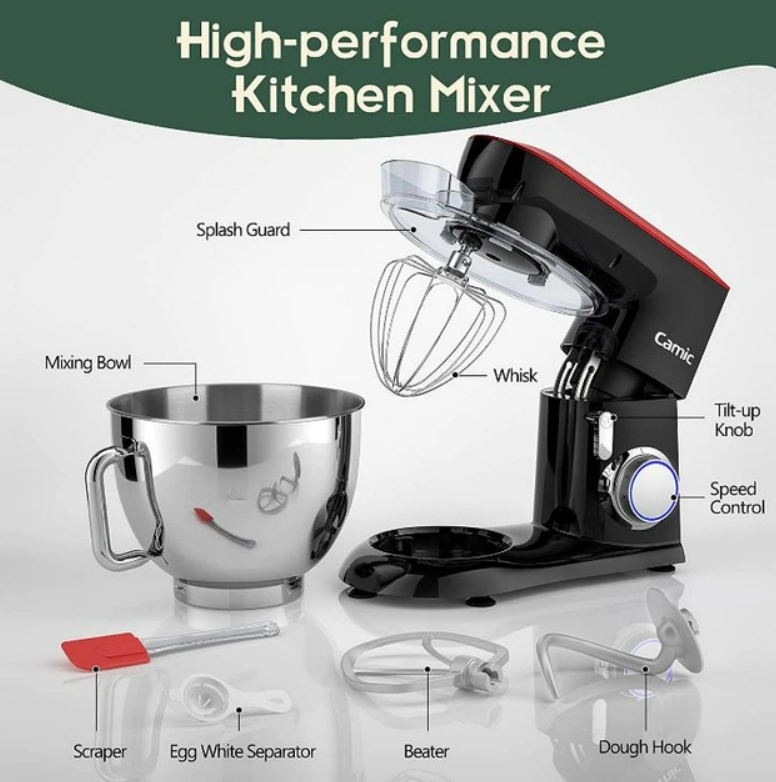 Металевий міксер тістоміс 9л Camic SM-1571N 1800Вт Black Red, фото 1