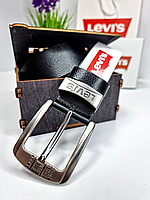 Кожаный ремень Levi's Левайс 4 см, ремни с логотипом, брендовые ремни, ремень мужской Серебро