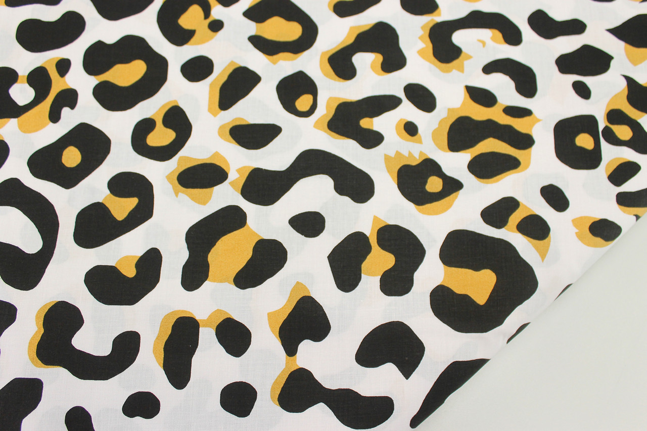 Бязь "Леопард" гірчично-чорного кольору на білому тлі № 3056, фото 1