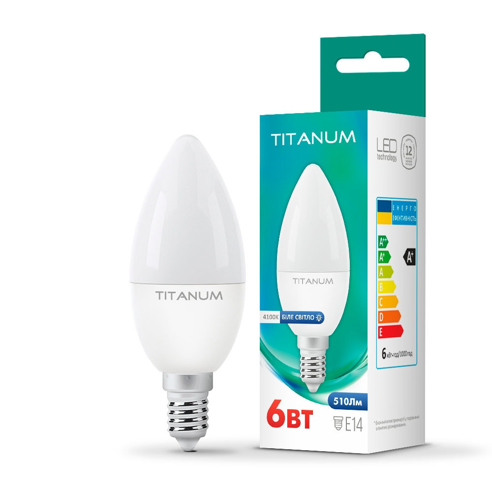 LED лампа TITANUM C37 6W E14 4100K 220V (TLС3706144) 50шт/ящ