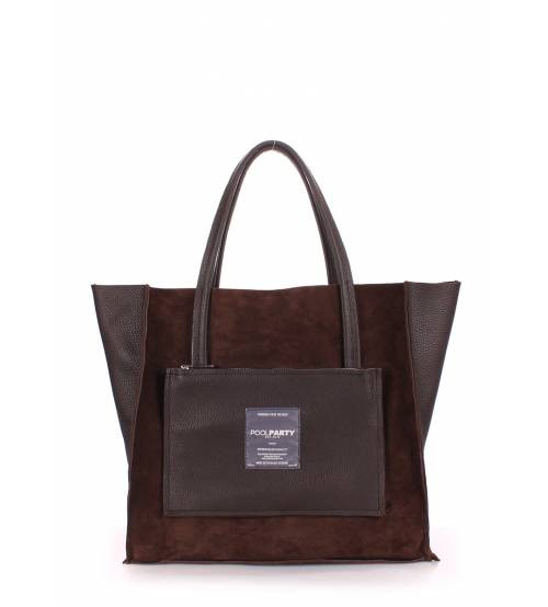 Шкіряна сумка POOLPARTY SOHO INSIDEOUT BROWN VELOUR коричнева