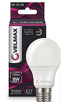 LED лампа VELMAX V-A60, 8W, E27, 4100K, 800Lm, кут 240° .