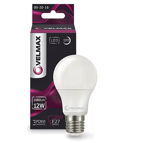 LED лампа VELMAX V-А70, 15W, E27, 4100K, 1350Lm, кут 240° .