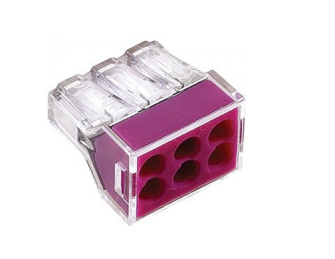 Клема з’єднувальна універсальна 6 отвори/ 0,75-2,5мм2 24А 250В (100 шт. в коробке)