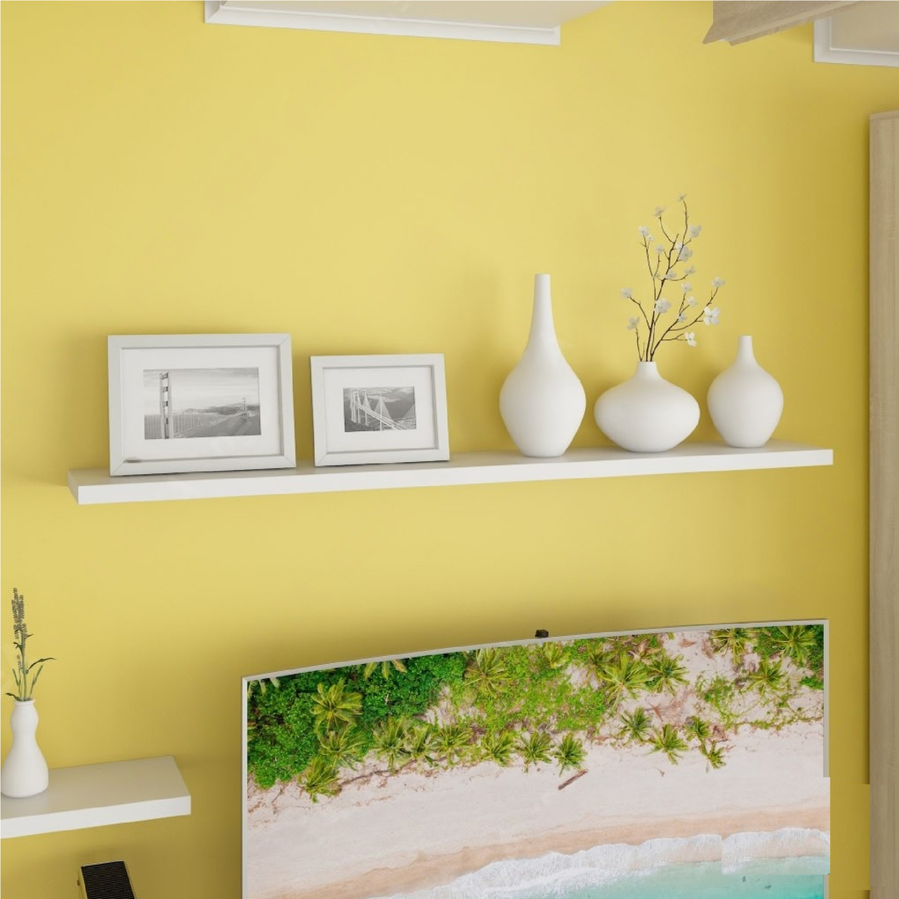 Полиця прихованого монтажу навісна з ДСП 28 мм Біла полиця настінна пряма Полиці для книг і квітів на стіну, фото 1